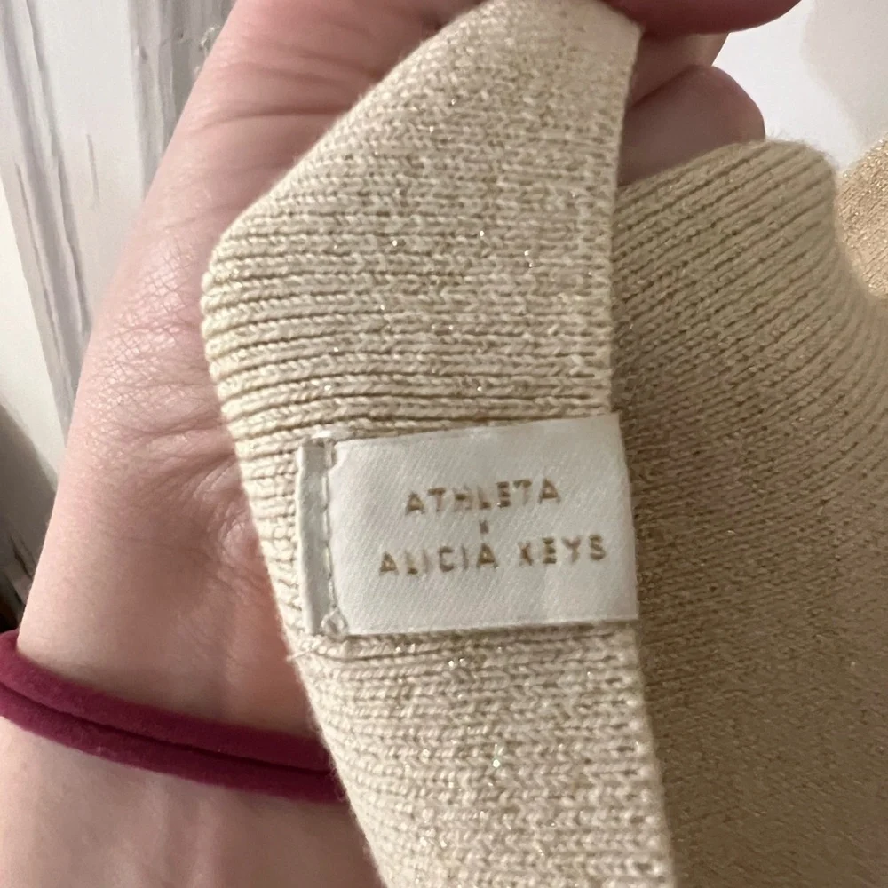 NWOT- Athleta x Alicia‎ Keys Cream/Gold Shimmer Cowl Neck Sweater Body Suit